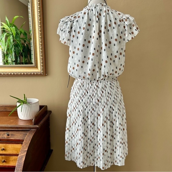 Anthropologie Current Air Cap Sleeve Pleated Mini Dress White Dot Size S New - Picture 4 of 7